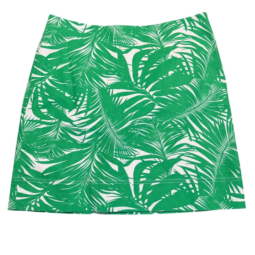 Talbots Petites Tropical Palm Leaf Mini Skirt Green White Resort Preppy Size 14P